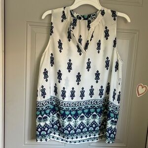 Sleeveless Patterned Top - Blue and White